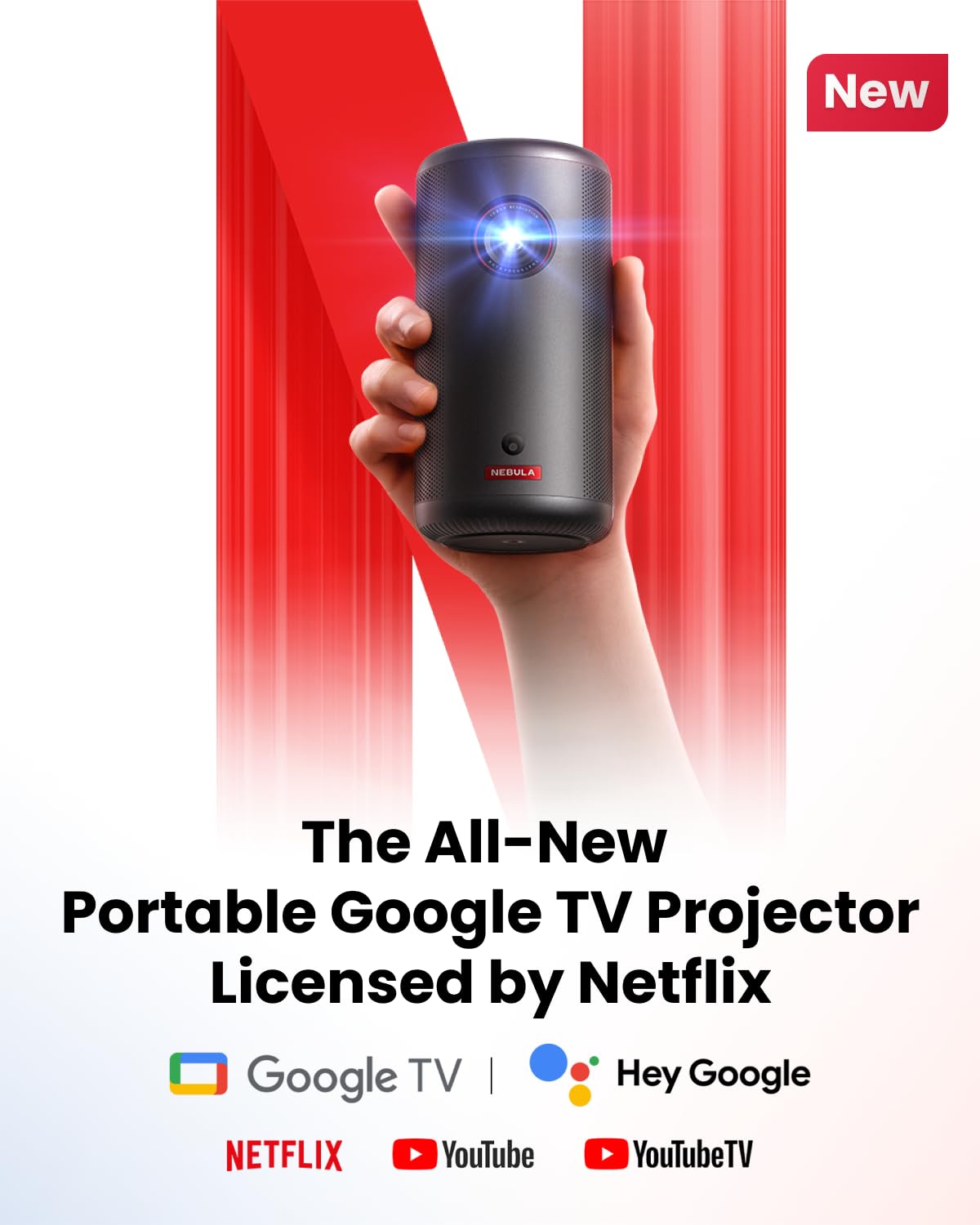 NEBULA Capsule 3 GTV Projector, Netflix Officially Licensed, 1080P Smart Mini Projector with Wi-Fi, 2.5 Hours of Playtime, 120-Inch Display, Dolby Digital, Ultra Portable for Any Space - CookCave