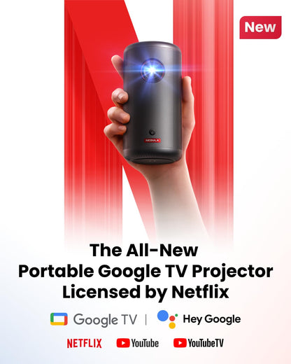 NEBULA Capsule 3 GTV Projector, Netflix Officially Licensed, 1080P Smart Mini Projector with Wi-Fi, 2.5 Hours of Playtime, 120-Inch Display, Dolby Digital, Ultra Portable for Any Space - CookCave