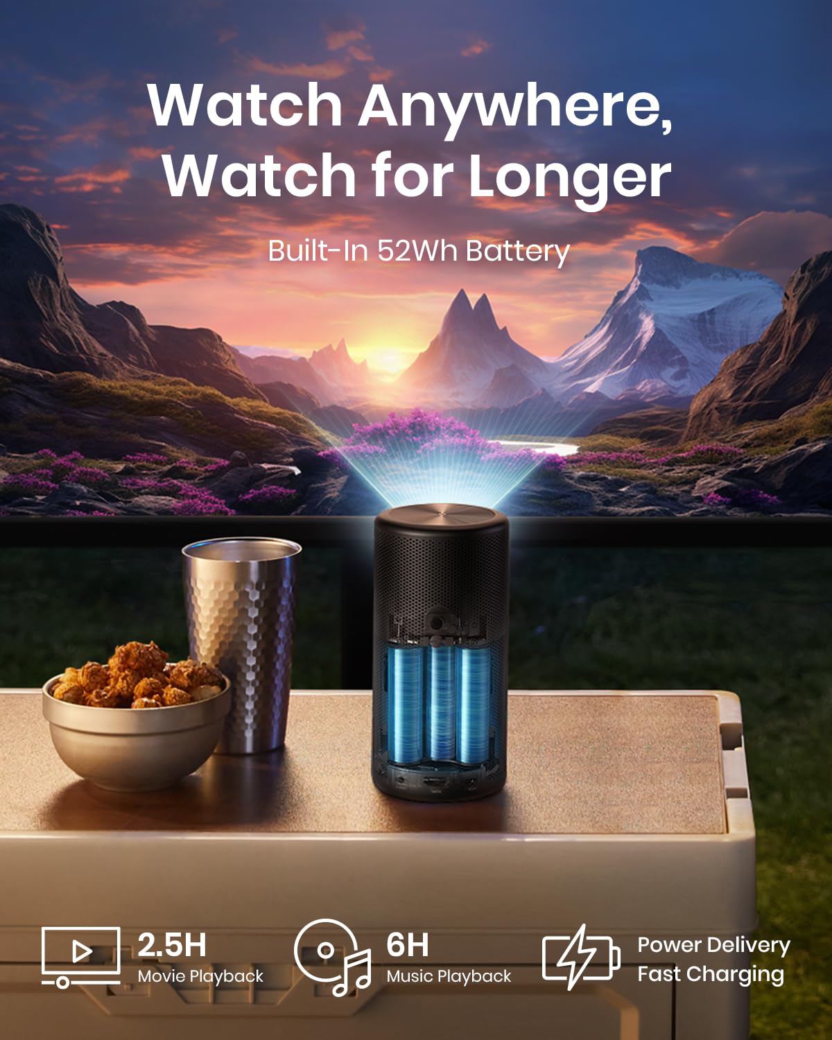 NEBULA Capsule 3 Laser Projector, Upgraded with Google TV and Official Netflix, Mini Smart TV Projector with Wi-Fi, Outdoor Portable Projector, Dolby Digital, 120-Inch Screen, 2.5H Built-In Battery - CookCave