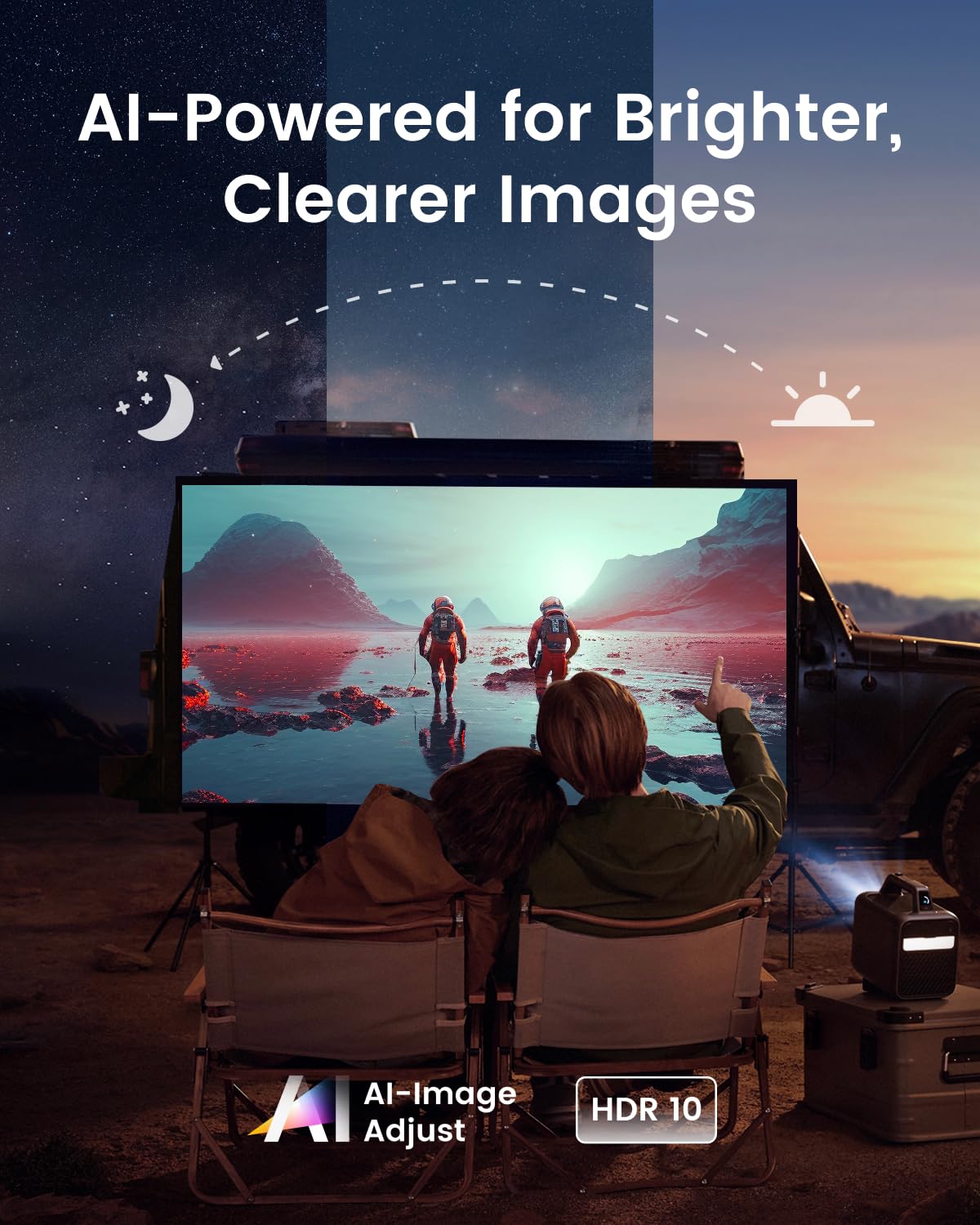 NEBULA Mars 3 Outdoor Portable Projector, 1000 ANSI Lumens, AI-Powered Image, Built-In Battery with 5 Hour Playtime, Android TV, 200 Inch Home Theater, for Backyard, Office and Business, and Camping - CookCave