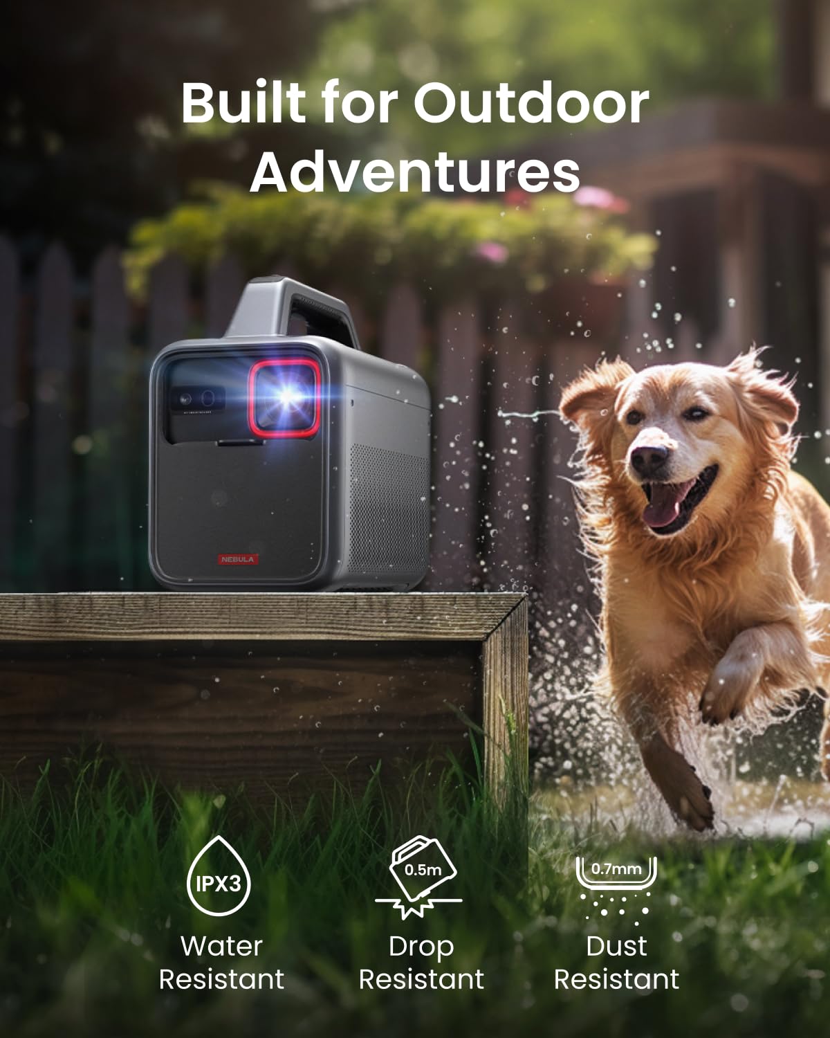 NEBULA Mars 3 Outdoor Portable Projector, 1000 ANSI Lumens, AI-Powered Image, Built-In Battery with 5 Hour Playtime, Android TV, 200 Inch Home Theater, for Backyard, Office and Business, and Camping - CookCave