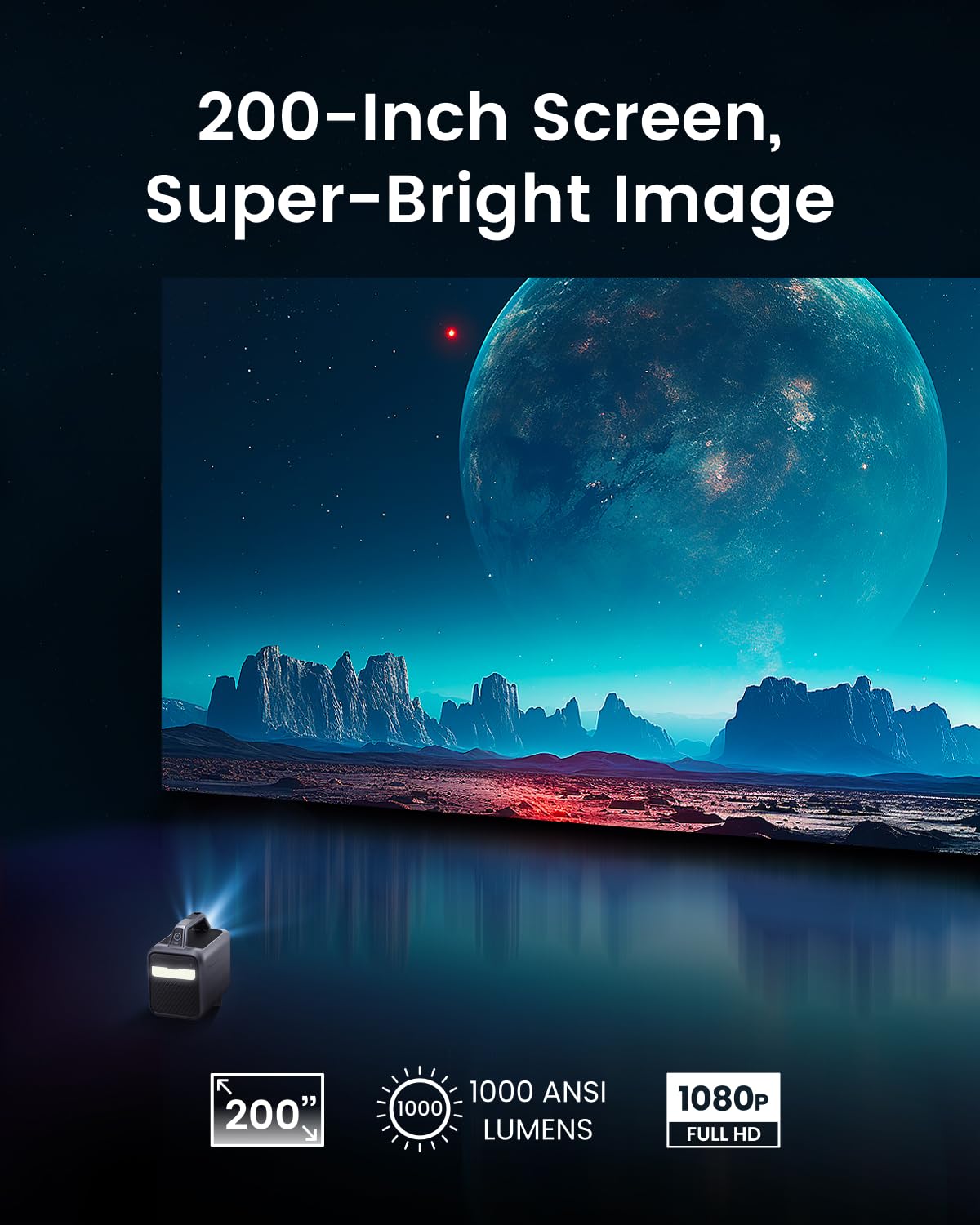 NEBULA Mars 3 Outdoor Portable Projector, 1000 ANSI Lumens, AI-Powered Image, Built-In Battery with 5 Hour Playtime, Android TV, 200 Inch Home Theater, for Backyard, Office and Business, and Camping - CookCave