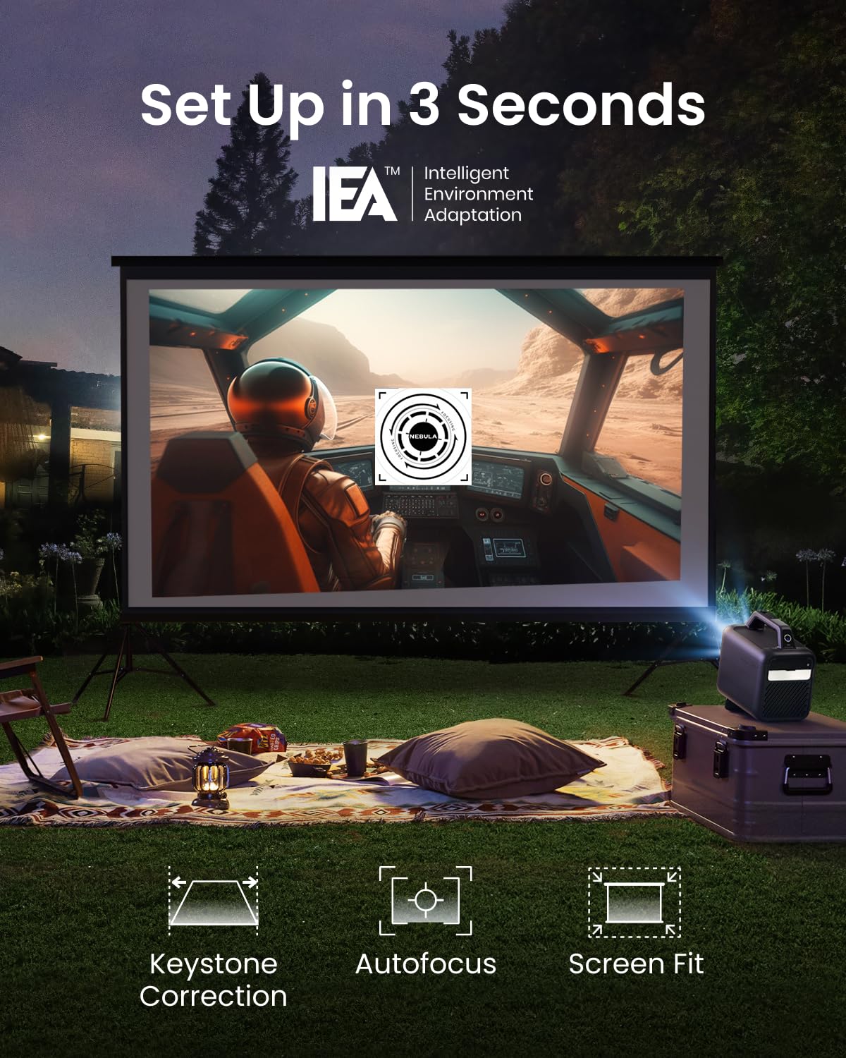 NEBULA Mars 3 Outdoor Portable Projector, 1000 ANSI Lumens, AI-Powered Image, Built-In Battery with 5 Hour Playtime, Android TV, 200 Inch Home Theater, for Backyard, Office and Business, and Camping - CookCave