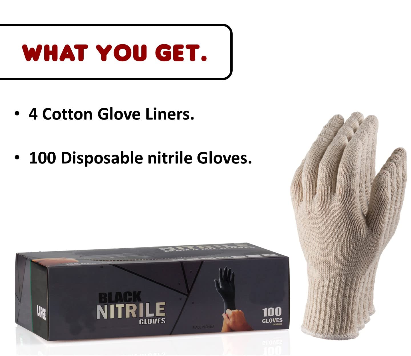 Nechtik BBQ Gloves - Disposable with 4 Cotton Liners and 100 Black Nitrile Gloves - Machine Washable, Powder Free, Latex Free - CookCave
