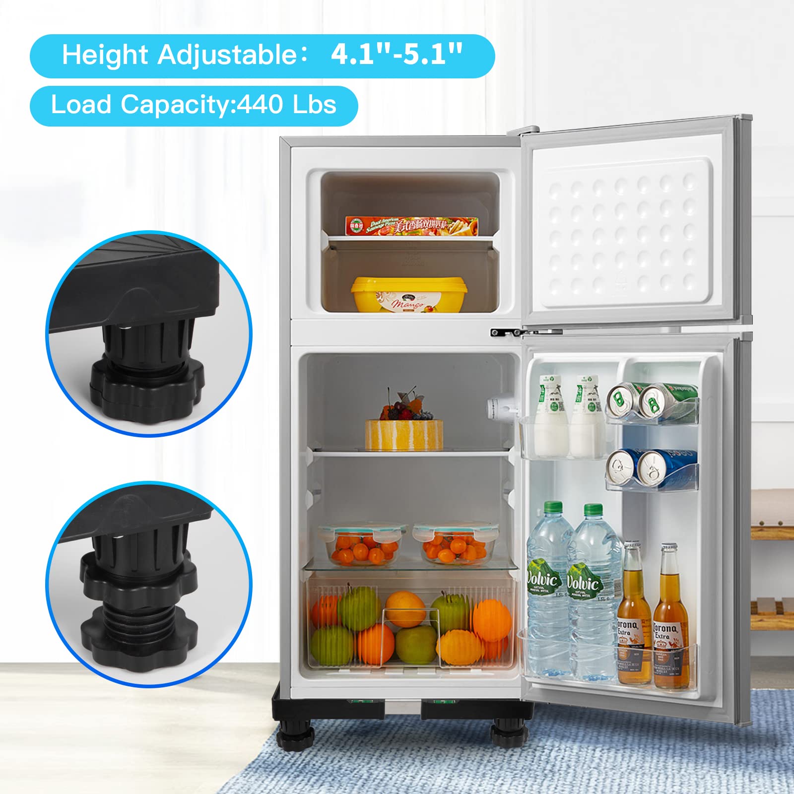 Nefish Mini Fridge Stand Universal Raised Base Adjustable Refrigerator Stands with 4 Strong Feet Washing Machine Pedestal Multi-Functional Bases for Dryer (Black) - CookCave