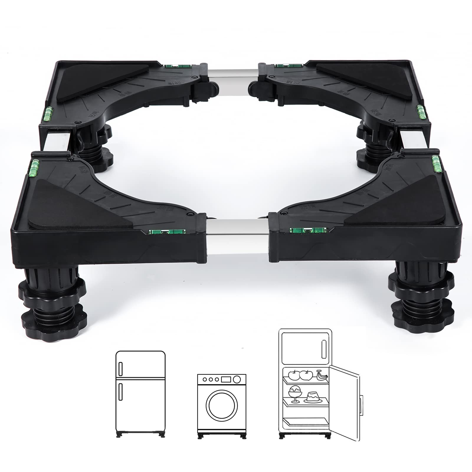 Nefish Mini Fridge Stand Universal Raised Base Adjustable Refrigerator Stands with 4 Strong Feet Washing Machine Pedestal Multi-Functional Bases for Dryer (Black) - CookCave