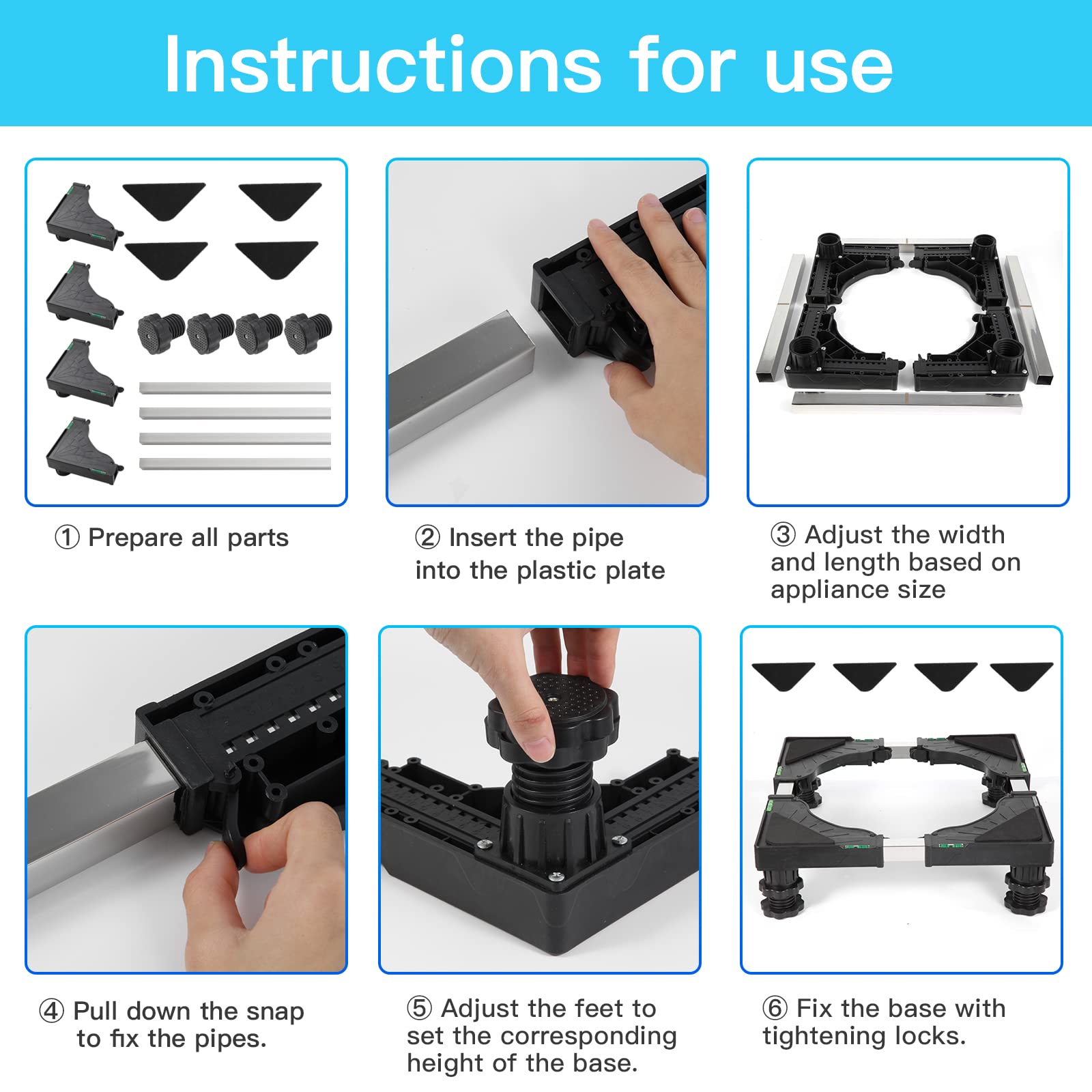 Nefish Mini Fridge Stand Universal Raised Base Adjustable Refrigerator Stands with 4 Strong Feet Washing Machine Pedestal Multi-Functional Bases for Dryer (Black) - CookCave