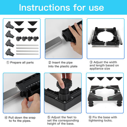 Nefish Mini Fridge Stand Universal Raised Base Adjustable Refrigerator Stands with 4 Strong Feet Washing Machine Pedestal Multi-Functional Bases for Dryer (Black) - CookCave