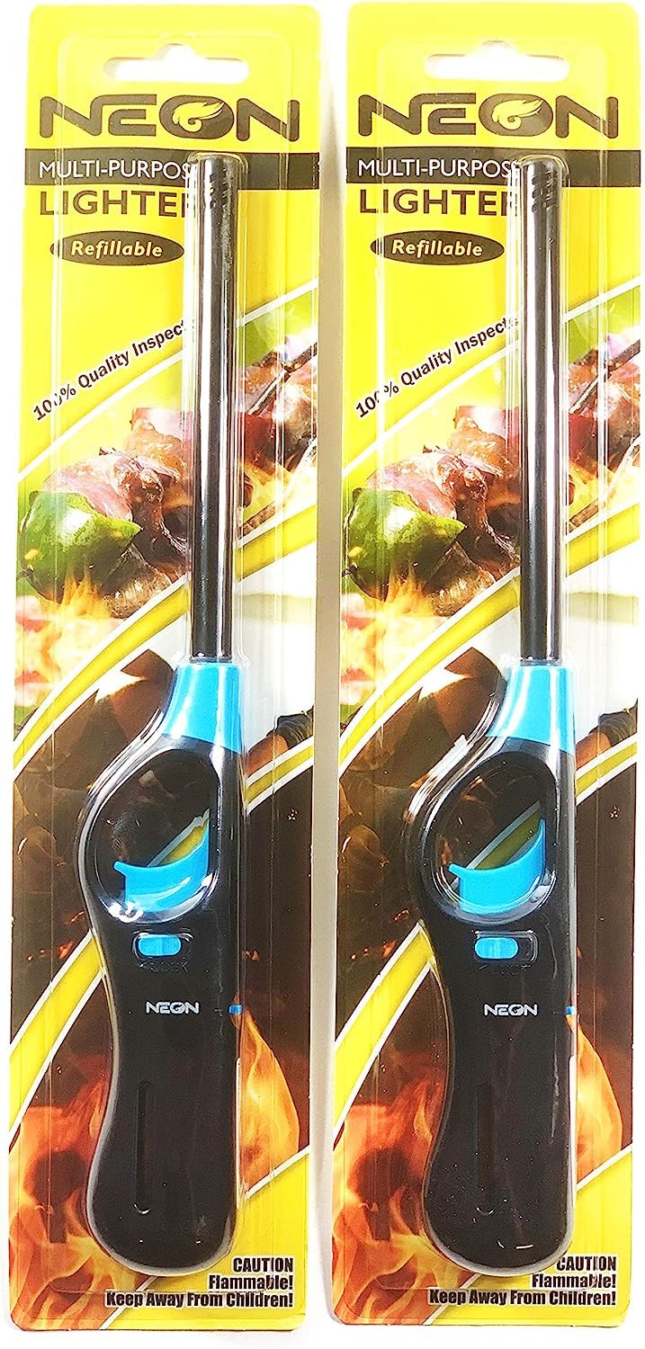Neon Refillable BBQ Lighter - Pack of 4,with Prime Necessities Merchandise Sticker. - CookCave