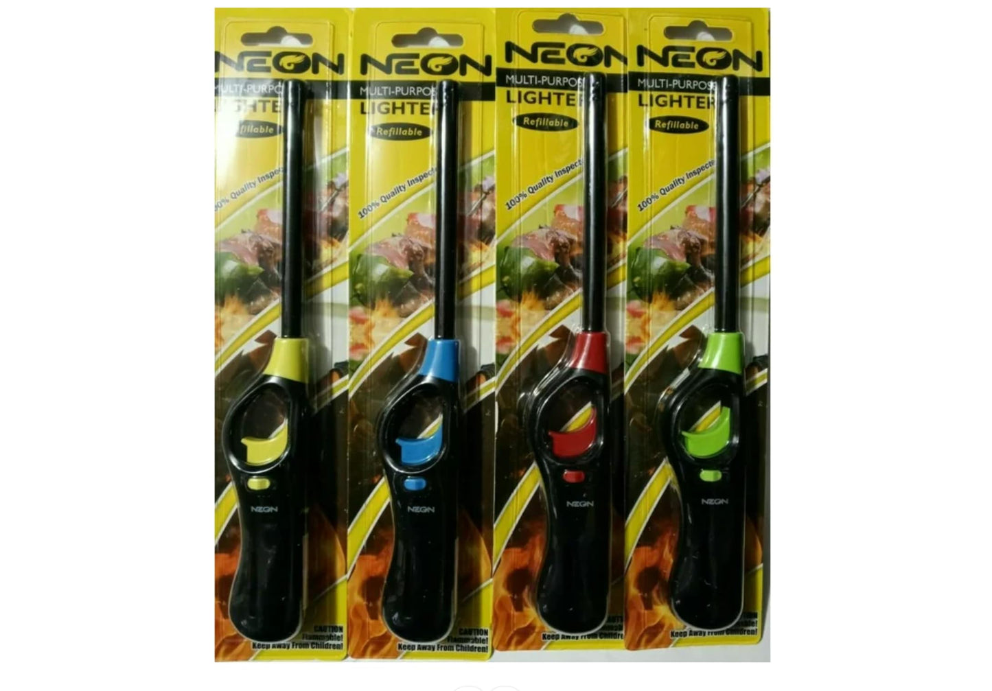 Neon Refillable BBQ Lighter - Pack of 4,with Prime Necessities Merchandise Sticker. - CookCave