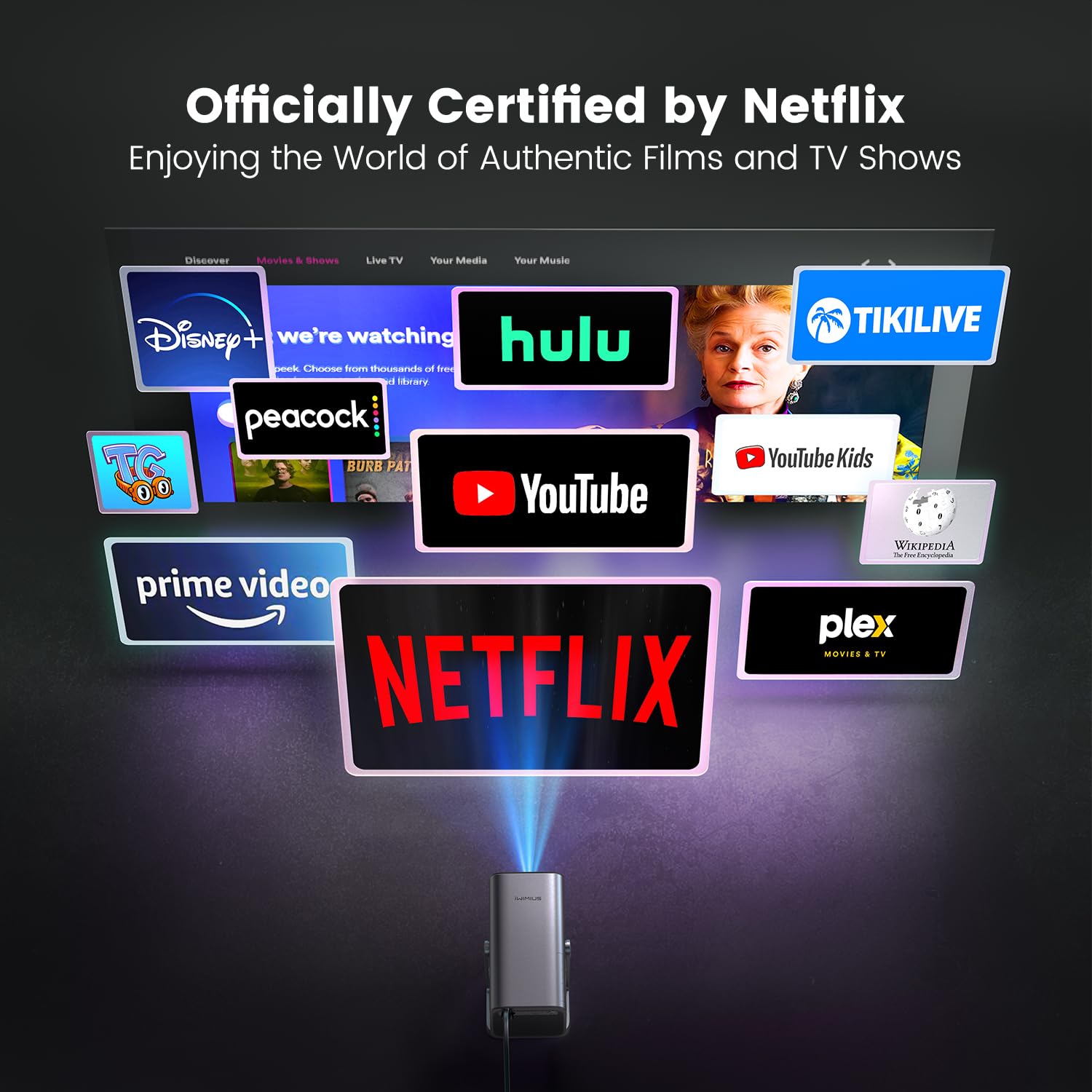 Netflix-Licensed丨20W Dolby Audio丨360°Adjustable Stand: Smart 4K Projector with WiFi 6 and 2-Way Bluetooth, Electric Focus & Auto Keystone, iWIMIUS 1080P Mini Portable Outdoor Proyector w/ HDMI ARC - CookCave