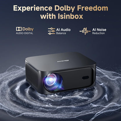 [Netflix-Licensed/Dolby Audio]Outdoor Projector with Wifi 6 and Bluetooth, iSinbox 1080P Native 800ANSI Portable Movie Projector, Built-in Netflix/YouTube/PrimeVideo, Electric Focus Smart Projector - CookCave