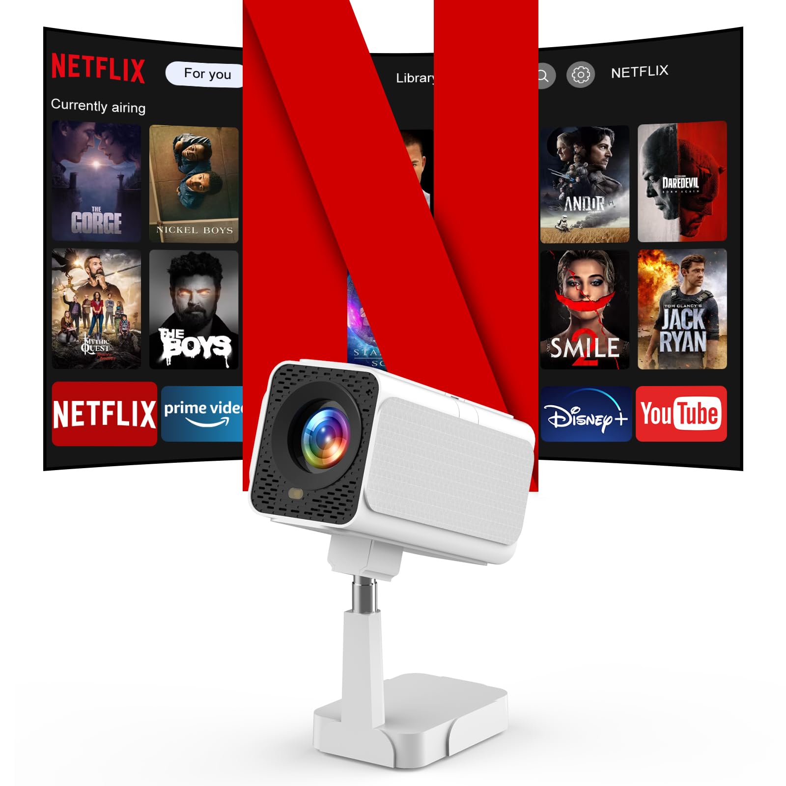 [Netflix-Licensed/Telescopic Stand] PANSEBA Smart Projector with WiFi and Bluetooth, Auto Keystone Mini Projector,4K Support Outdoor Movie Projector with Zoom, Home Theater Projector for Phone - CookCave