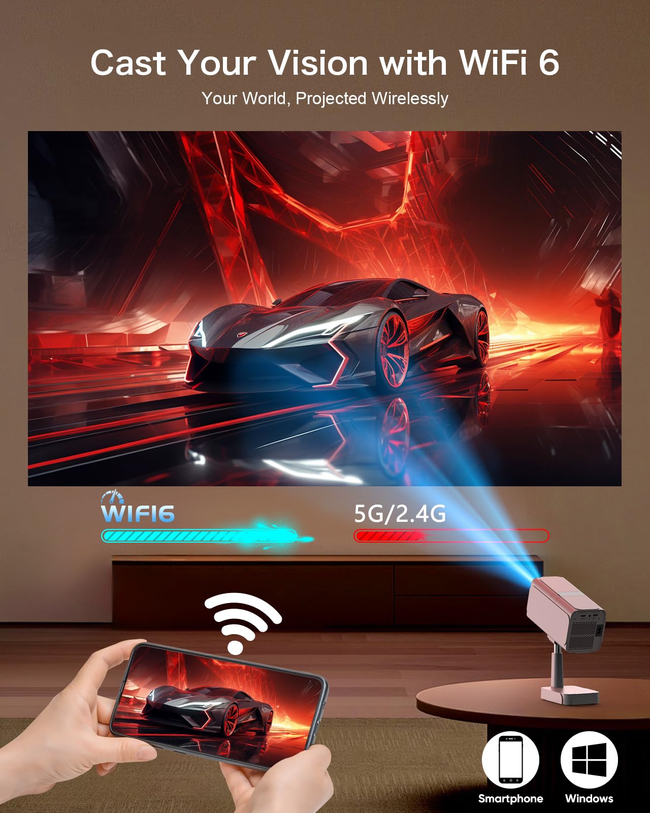 [Netflix-Licensed/Telescopic Stand] PANSEBA Smart Projector with WiFi and Bluetooth, Auto Keystone Mini Projector,4K Support Outdoor Movie Projector with Zoom, Home Theater Projector for Phone - CookCave