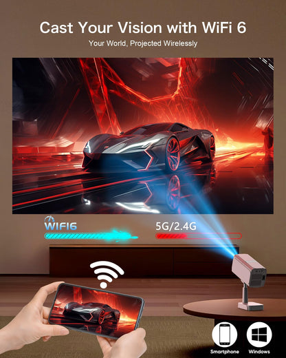 [Netflix-Licensed/Telescopic Stand] PANSEBA Smart Projector with WiFi and Bluetooth, Auto Keystone Mini Projector,4K Support Outdoor Movie Projector with Zoom, Home Theater Projector for Phone - CookCave