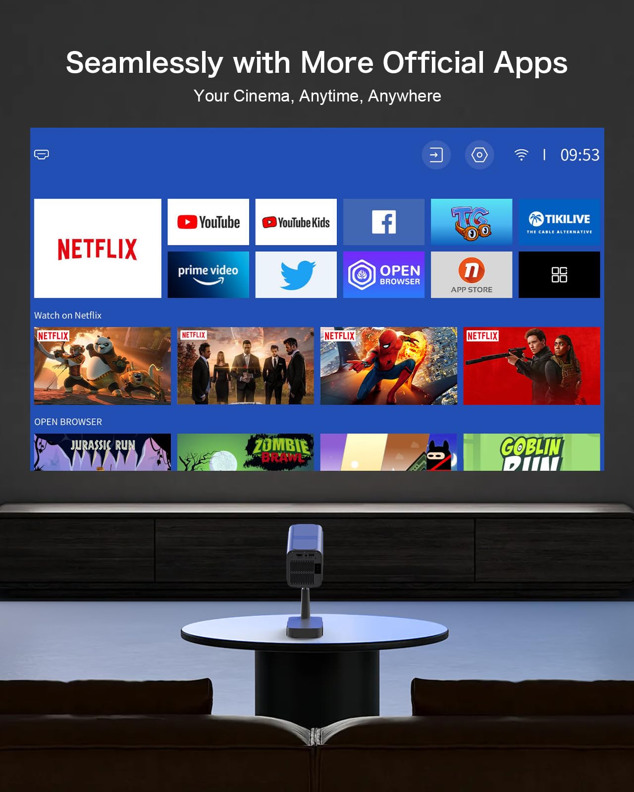 [Netflix-Licensed/Telescopic Stand] PANSEBA Smart Projector with WiFi and Bluetooth, Auto Keystone Mini Projector,4K Support Outdoor Movie Projector with Zoom, Home Theater Projector for Phone - CookCave