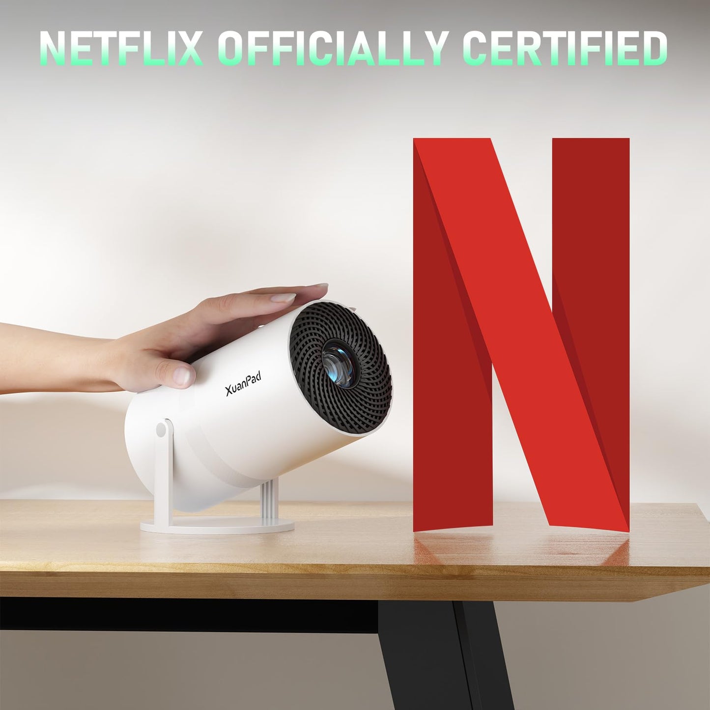 [Netflix Officially & Electric Focus] Projector with WiFi and Bluetooth, XuanPad Full HD 1080P Portable Projector, 210° Rotatable Stand, Auto Keystone, Dust Removal and Heat Dissipation Design - CookCave