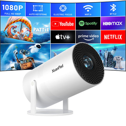 [Netflix Officially & Electric Focus] Projector with WiFi and Bluetooth, XuanPad Full HD 1080P Portable Projector, 210° Rotatable Stand, Auto Keystone, Dust Removal and Heat Dissipation Design - CookCave