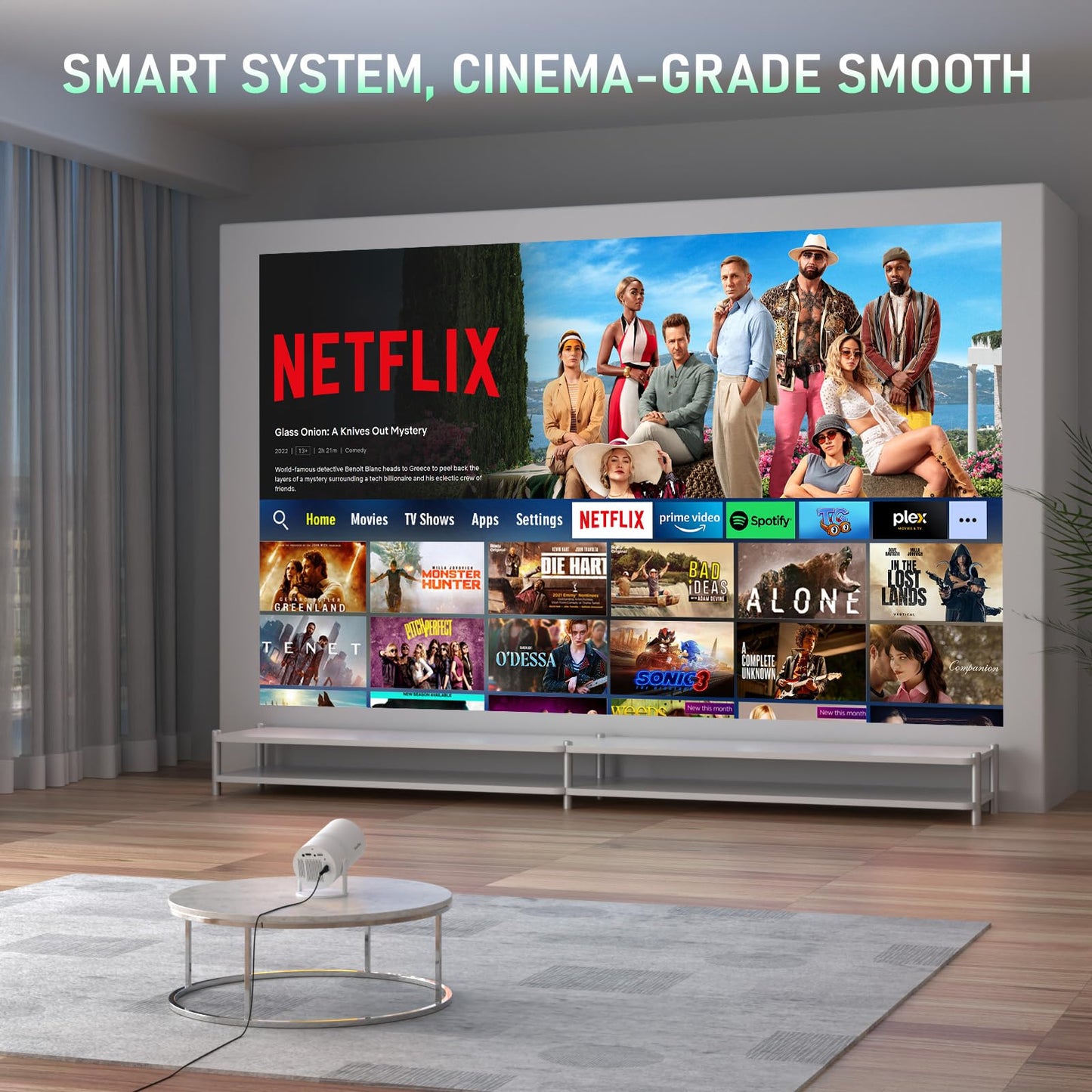 [Netflix Officially & Electric Focus] Projector with WiFi and Bluetooth, XuanPad Full HD 1080P Portable Projector, 210° Rotatable Stand, Auto Keystone, Dust Removal and Heat Dissipation Design - CookCave