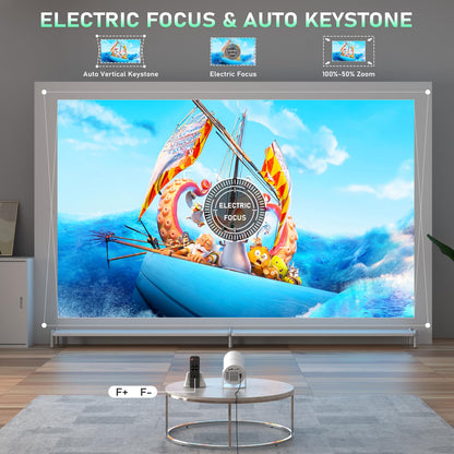 [Netflix Officially & Electric Focus] Projector with WiFi and Bluetooth, XuanPad Full HD 1080P Portable Projector, 210° Rotatable Stand, Auto Keystone, Dust Removal and Heat Dissipation Design - CookCave