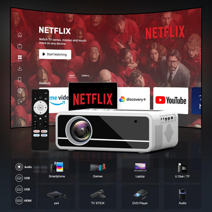 Netflix-Officially-Licensed PANSEBA 4K Smart Projector with WiFi and Bluetooth, Outdoor Projector with Auto Keystone, Portable Movie projector with 2S Focus, Home Projector for Game/Phone/Laptop - CookCave