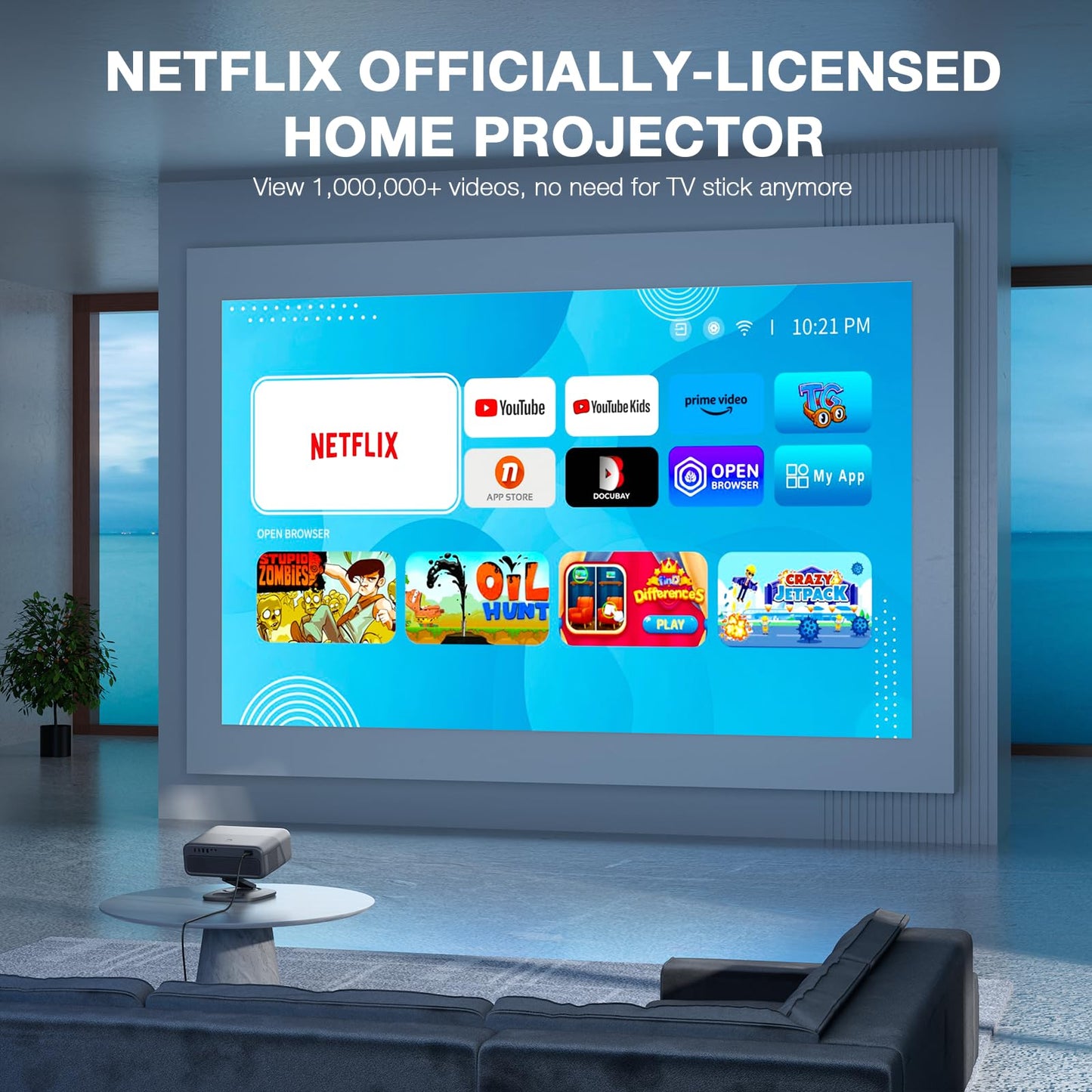 [Netflix Officially&AI Auto Focus]AuKing Smart Projector with Wifi and Bluetooth,Auto Focus&Keystone Projector4K,3D DoIby Audio, 1200ANSI Outdoor Projector with Omnidirectional Rotating Stand(Grey) - CookCave