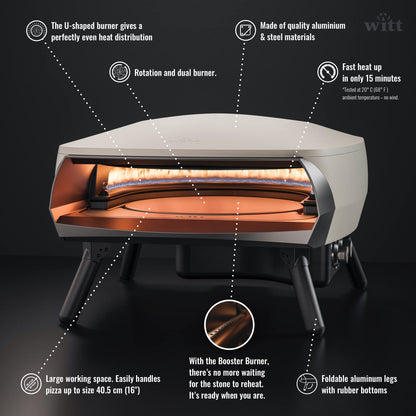 NEW Witt ETNA Rotante Award Winning Pizza Oven with 360 Degrees Rotating Pizza Stone and Booster Burner. This Outdoor Gas Pizza Oven Bakes a Pizza in Less than a minute -Stone - CookCave