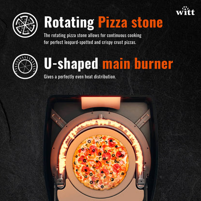NEW Witt ETNA Rotante Award Winning Pizza Oven with 360 Degrees Rotating Pizza Stone and Booster Burner. This Outdoor Gas Pizza Oven Bakes a Pizza in Less than a minute -Stone - CookCave