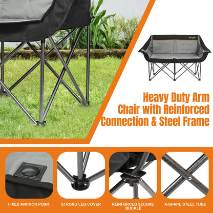 Newbro Oversized Double Camping Chair for Adults, Fully Padded Folding Camping Chairs Loveseat, Big Heavy Duty Outdoor Patio Lawn Chair with Arm Cup Holder - CookCave