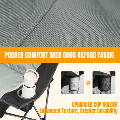 Newbro Oversized Double Camping Chair for Adults, Fully Padded Folding Camping Chairs Loveseat, Big Heavy Duty Outdoor Patio Lawn Chair with Arm Cup Holder - CookCave