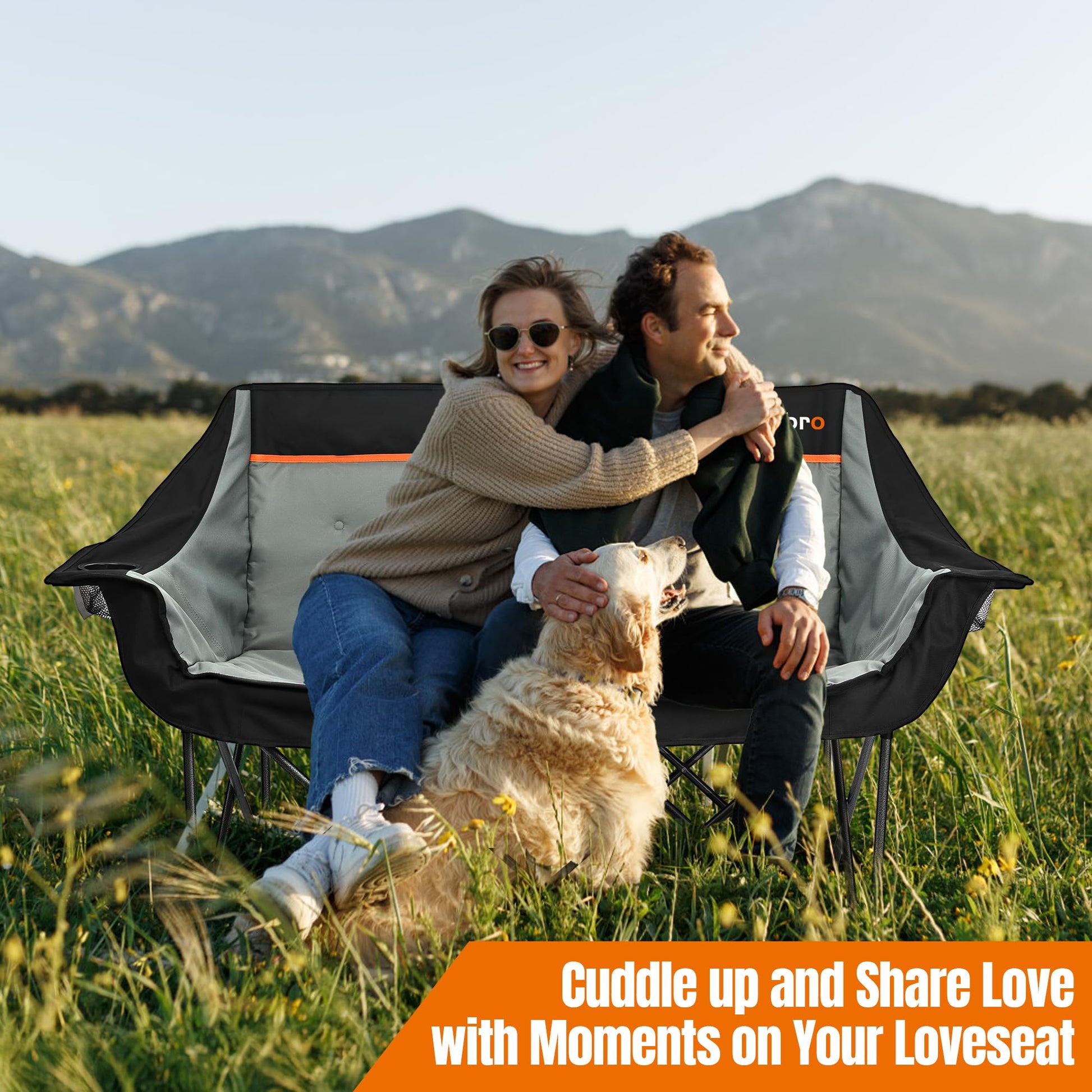 Newbro Oversized Double Camping Chair for Adults, Fully Padded Folding Camping Chairs Loveseat, Big Heavy Duty Outdoor Patio Lawn Chair with Arm Cup Holder - CookCave