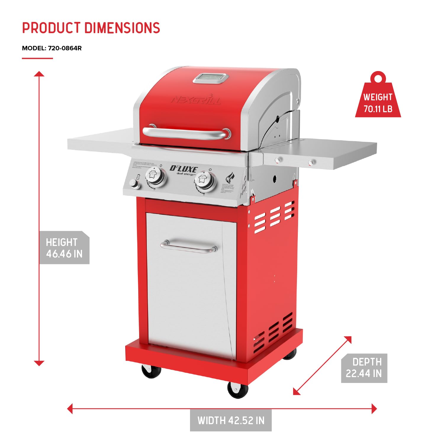 Nexgrill Deluxe 2-Burner Gas Grill with 401 SQ In Grate, 28000 BTUs, Stainless Steel Control Panel & Foldable Side Table, Propane BBQ Grill for Outdoor Cooking, Patios, Backyards and More - 720-0864R - CookCave