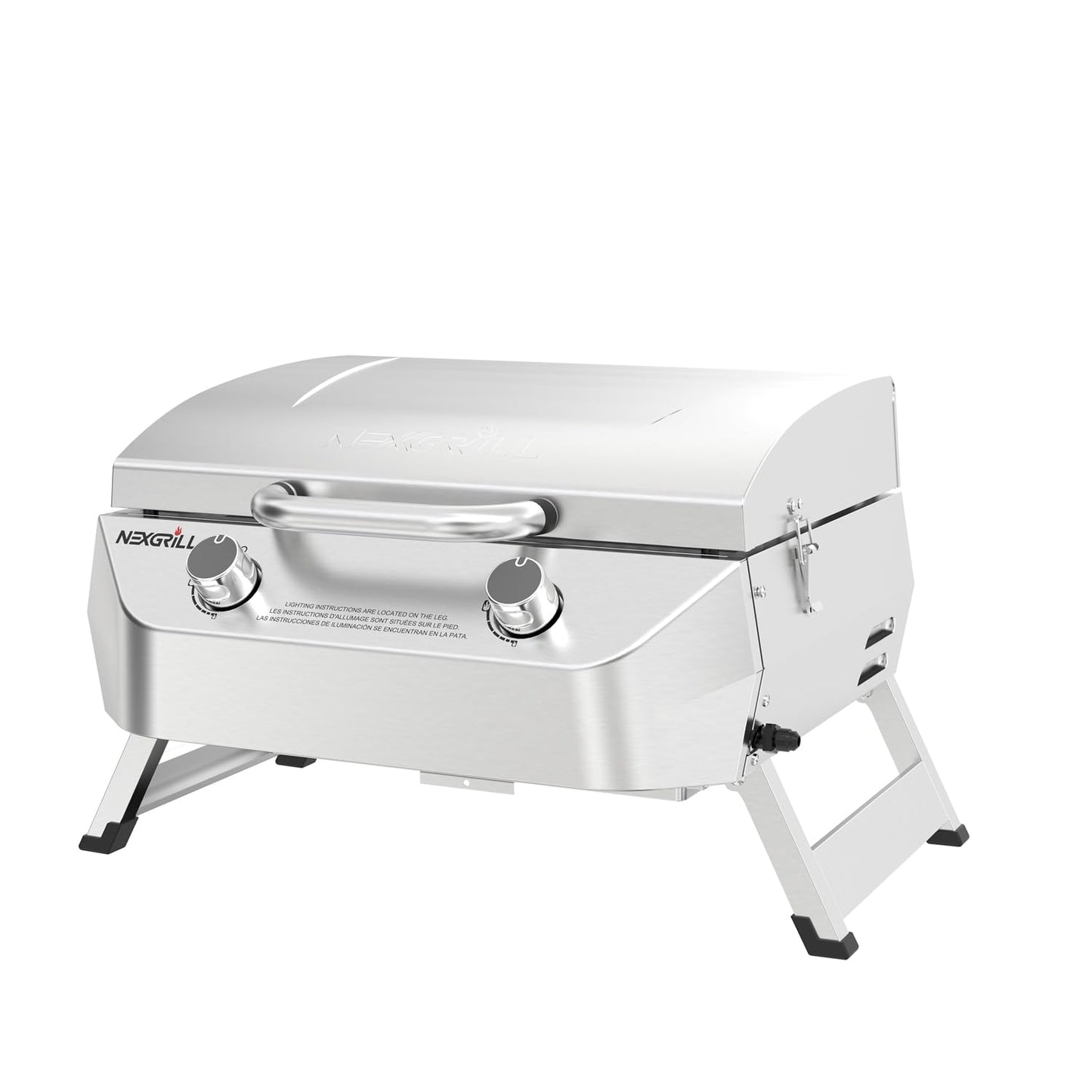 Nexgrill Stainless Steel 2-Burner Portable Gas Grill with Locking Lid, Folding Legs, 20,000 BTUs, 251 SQ In Cooking Space, Tabletop Grill for Camping, Outdoor Cooking, Patios, and More - 820-0007GE - CookCave