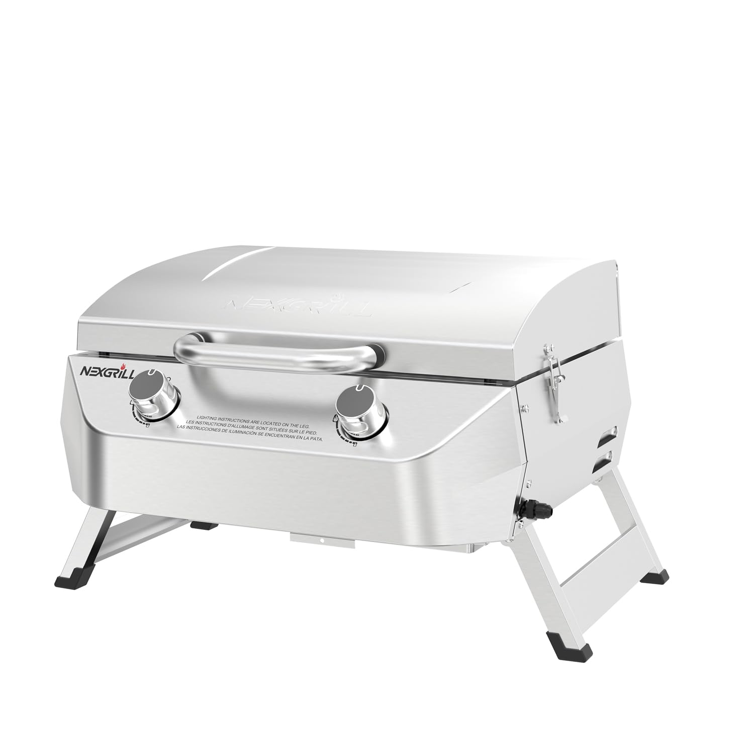 Nexgrill Stainless Steel 2-Burner Portable Gas Grill with Locking Lid, Folding Legs, 20,000 BTUs, 251 SQ In Cooking Space, Tabletop Grill for Camping, Outdoor Cooking, Patios, and More - 820-0007GE - CookCave