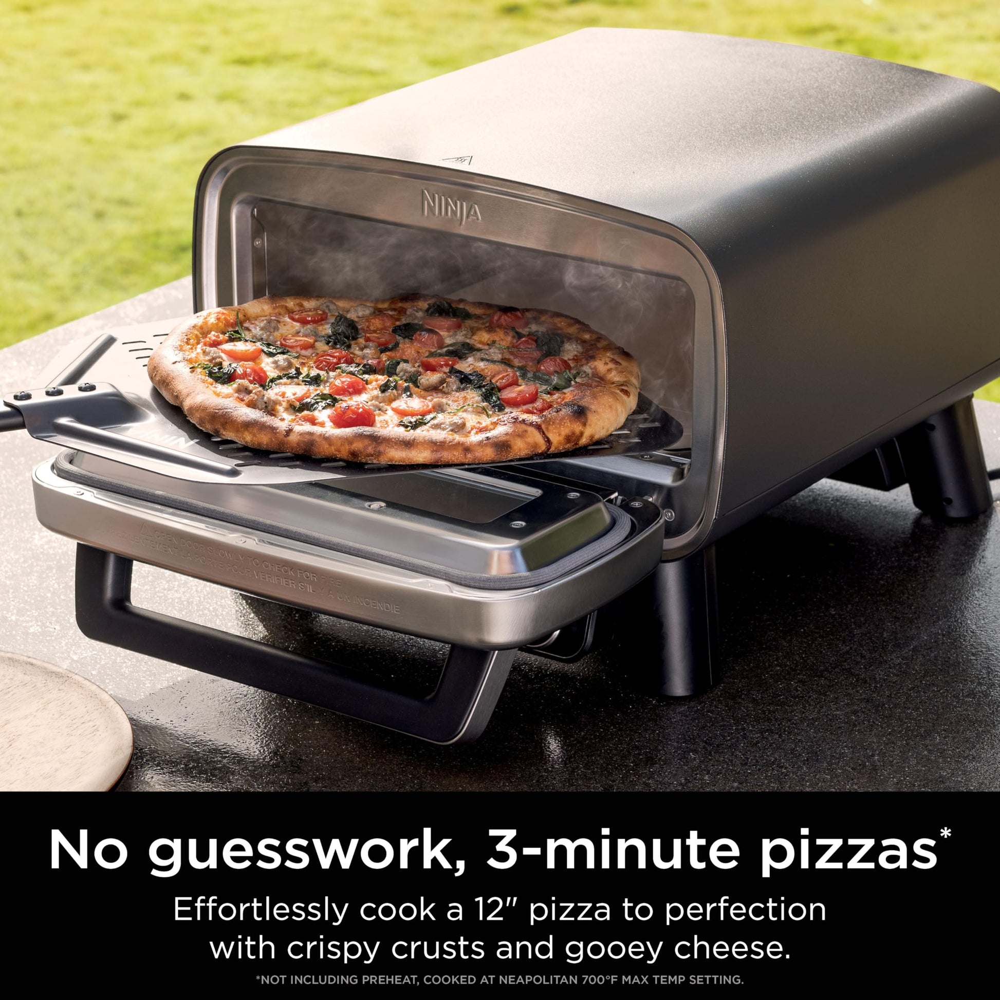 Ninja Artisan Outdoor Pizza Oven, 12-inch, 3-minute Pizza, Neapolitan, Thin Crust, New York Chicago, Custom, 700F Max Temperature, Electric Heat, Bake, Broil, Proof, Warm, MO201 - CookCave