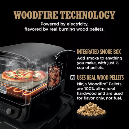 Ninja Woodfire Outdoor Pizza Oven, 8-in-1 Portable Electric Roaster Oven, Heats up to 700°F, 5 Artisan Pizza Settings, Integrated BBQ Smoker Box, Includes Flavored Wood Pellets, Grey (Renewed) - CookCave