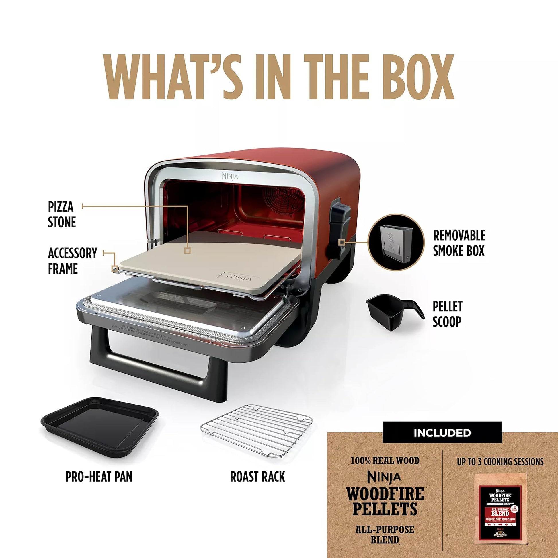 Ninja Woodfire Outdoor Pizza Oven, 8-in-1 Portable Electric Roaster Oven, Heats up to 700°F, 5 Artisan Pizza Settings, Integrated BBQ Smoker Box, Includes Flavored Wood Pellets, Grey (Renewed) - CookCave