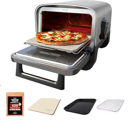 Ninja Woodfire Outdoor Pizza Oven, 8-in-1 Portable Electric Roaster Oven, Heats up to 700°F, 5 Artisan Pizza Settings, Integrated BBQ Smoker Box, Includes Flavored Wood Pellets, Grey (Renewed) - CookCave