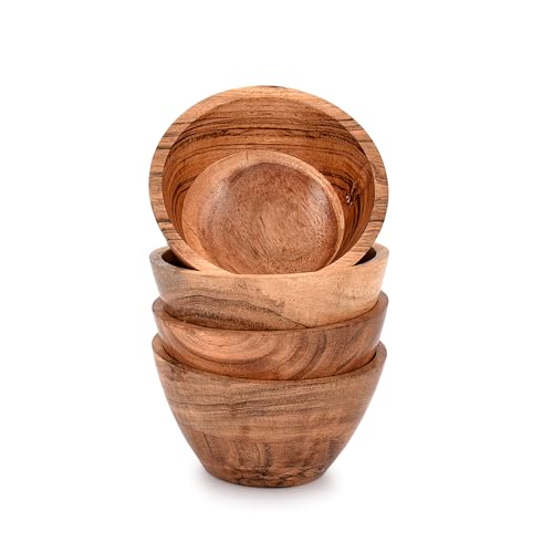 NIRMAN Acacia Wood Bowl Sets of 4 for Kitchen Meal Party and Nuts, Candy, Appetizer, Snacks, Olive (4.5" x 4.5" x 2.5") - CookCave