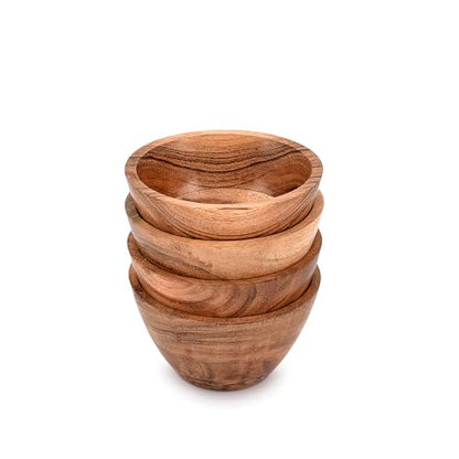 NIRMAN Acacia Wood Bowl Sets of 4 for Kitchen Meal Party and Nuts, Candy, Appetizer, Snacks, Olive (4.5" x 4.5" x 2.5") - CookCave