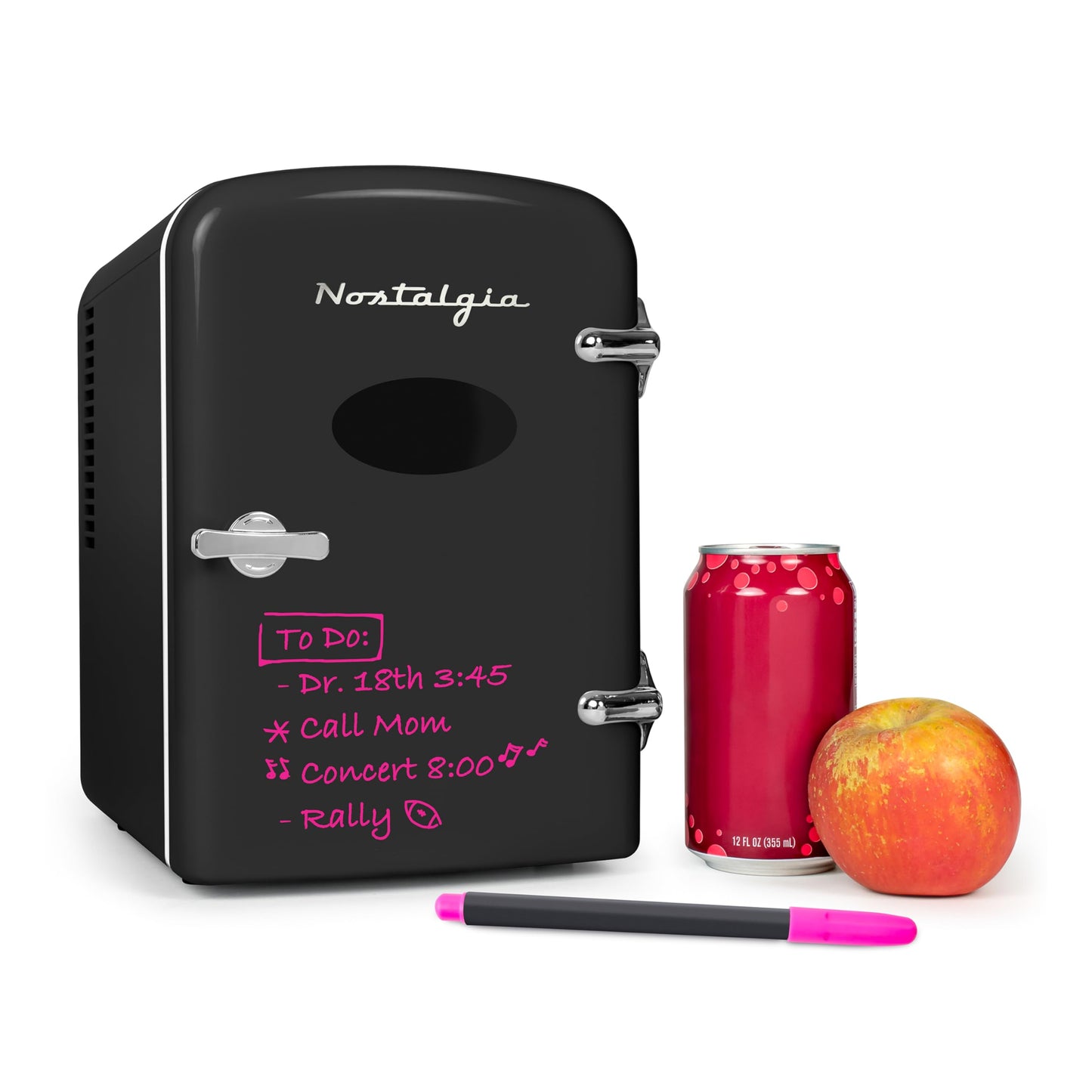 Nostalgia Retro 6-Can Personal Cooling and Heating Mini Refrigerator with Eraser Board Door Carry Handle and Display Window for Home, Office, Car, Boat or Dorm Room, Black - CookCave