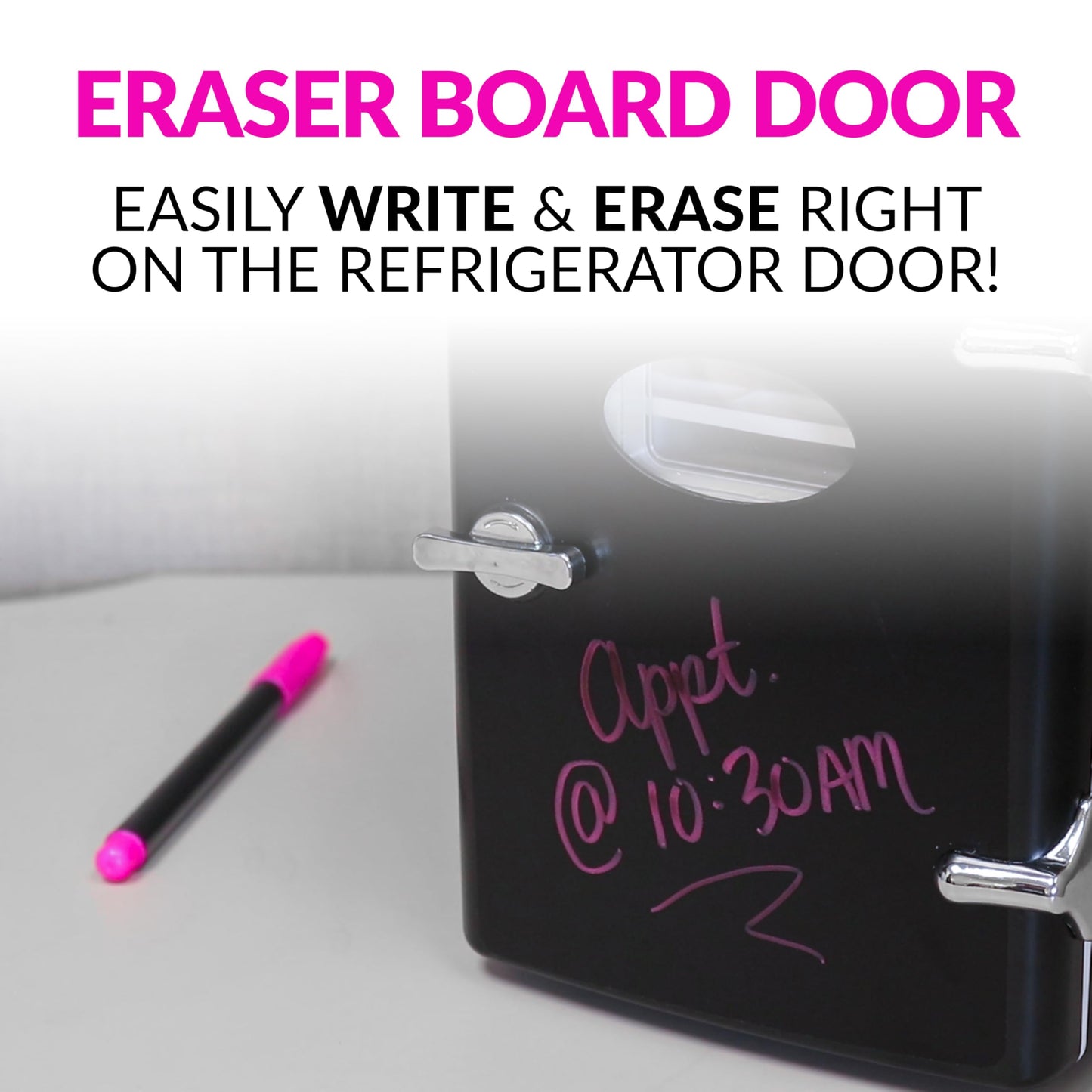 Nostalgia Retro 6-Can Personal Cooling and Heating Mini Refrigerator with Eraser Board Door Carry Handle and Display Window for Home, Office, Car, Boat or Dorm Room, Black - CookCave