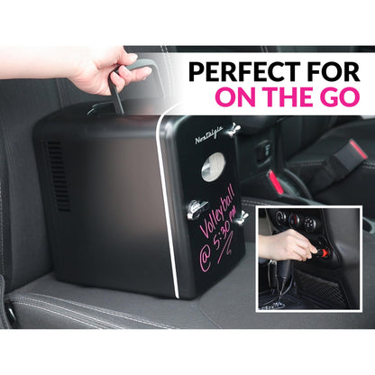 Nostalgia Retro 6-Can Personal Cooling and Heating Mini Refrigerator with Eraser Board Door Carry Handle and Display Window for Home, Office, Car, Boat or Dorm Room, Black - CookCave