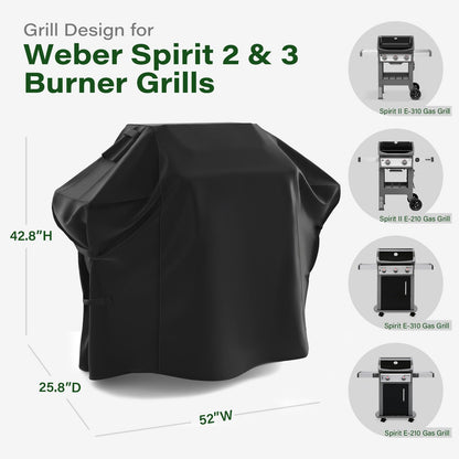 NUPICK 7106 Grill Cover for Weber Spirit 2-300 & Spirit II 200/300 Series - 52 inch Heavy Duty BBQ Cover, Storm-Proof PVC Material, UV & Fade Resistant, Double Straps & Air Vents - CookCave
