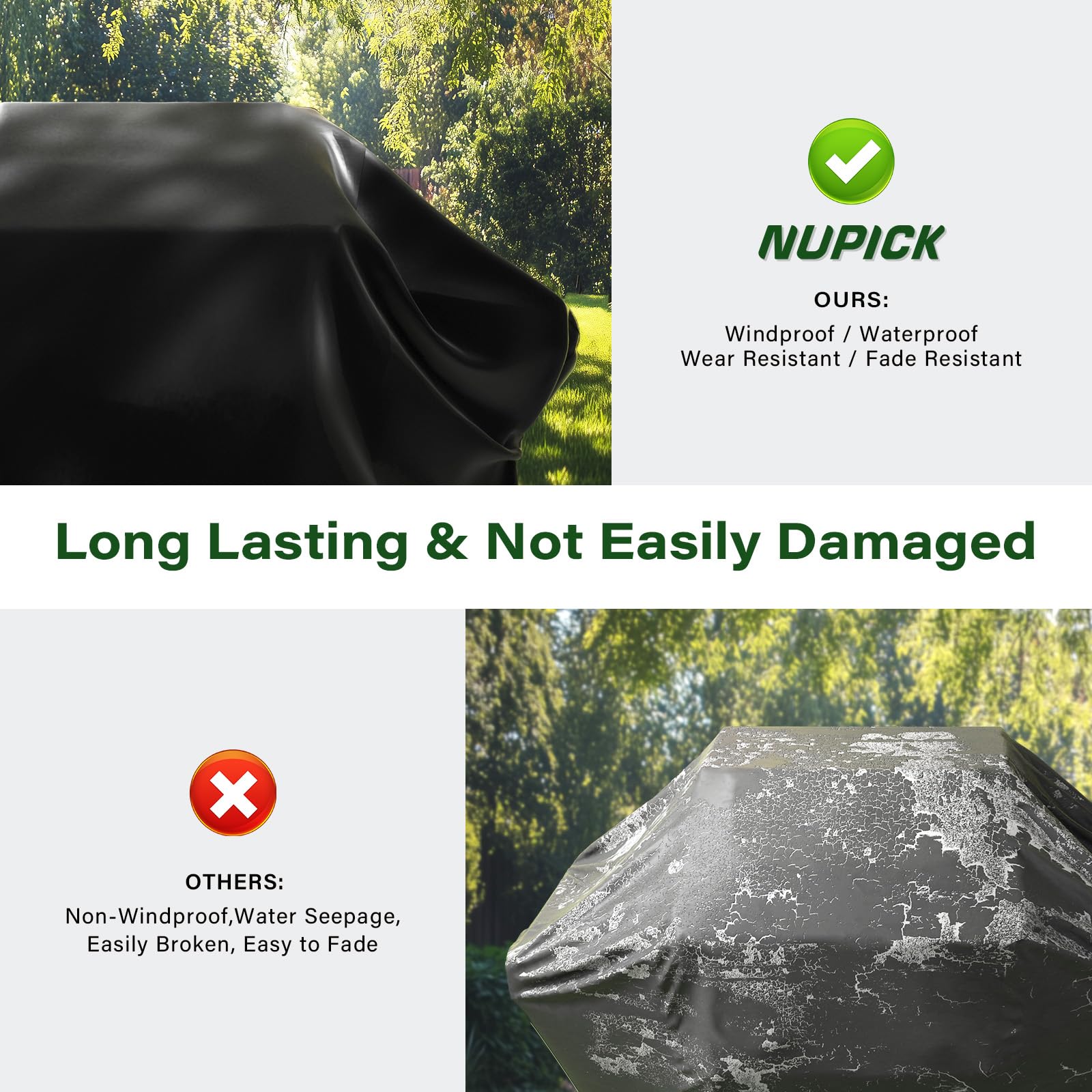 NUPICK 7106 Grill Cover for Weber Spirit 2-300 & Spirit II 200/300 Series - 52 inch Heavy Duty BBQ Cover, Storm-Proof PVC Material, UV & Fade Resistant, Double Straps & Air Vents - CookCave