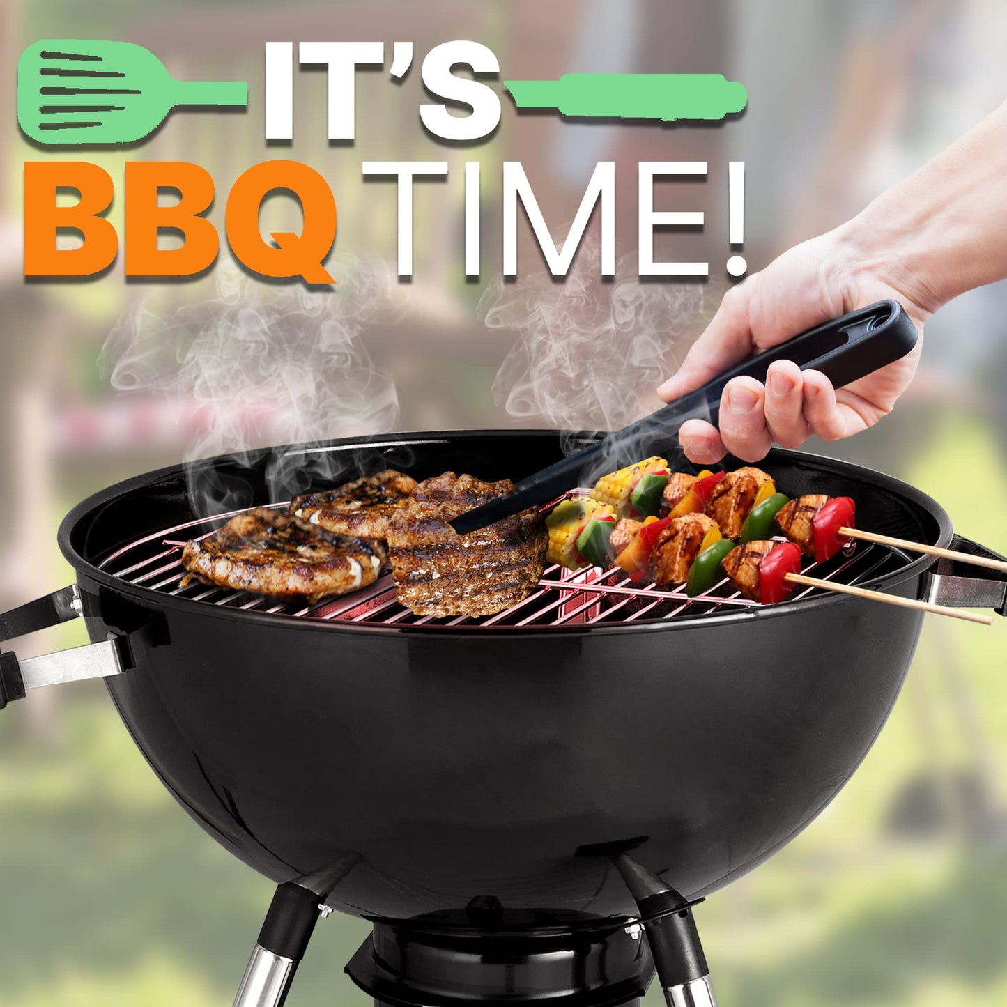 NutriChef Portable Outdoor Charcoal BBQ Grill, Barbecue Grills, Perfect for Picnic, Backyard, Patio, Camping, Offset Smoker with Cover - CookCave