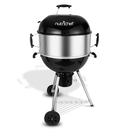 NutriChef Portable Outdoor Charcoal BBQ Grill, Barbecue Grills, Perfect for Picnic, Backyard, Patio, Camping, Offset Smoker with Cover - CookCave
