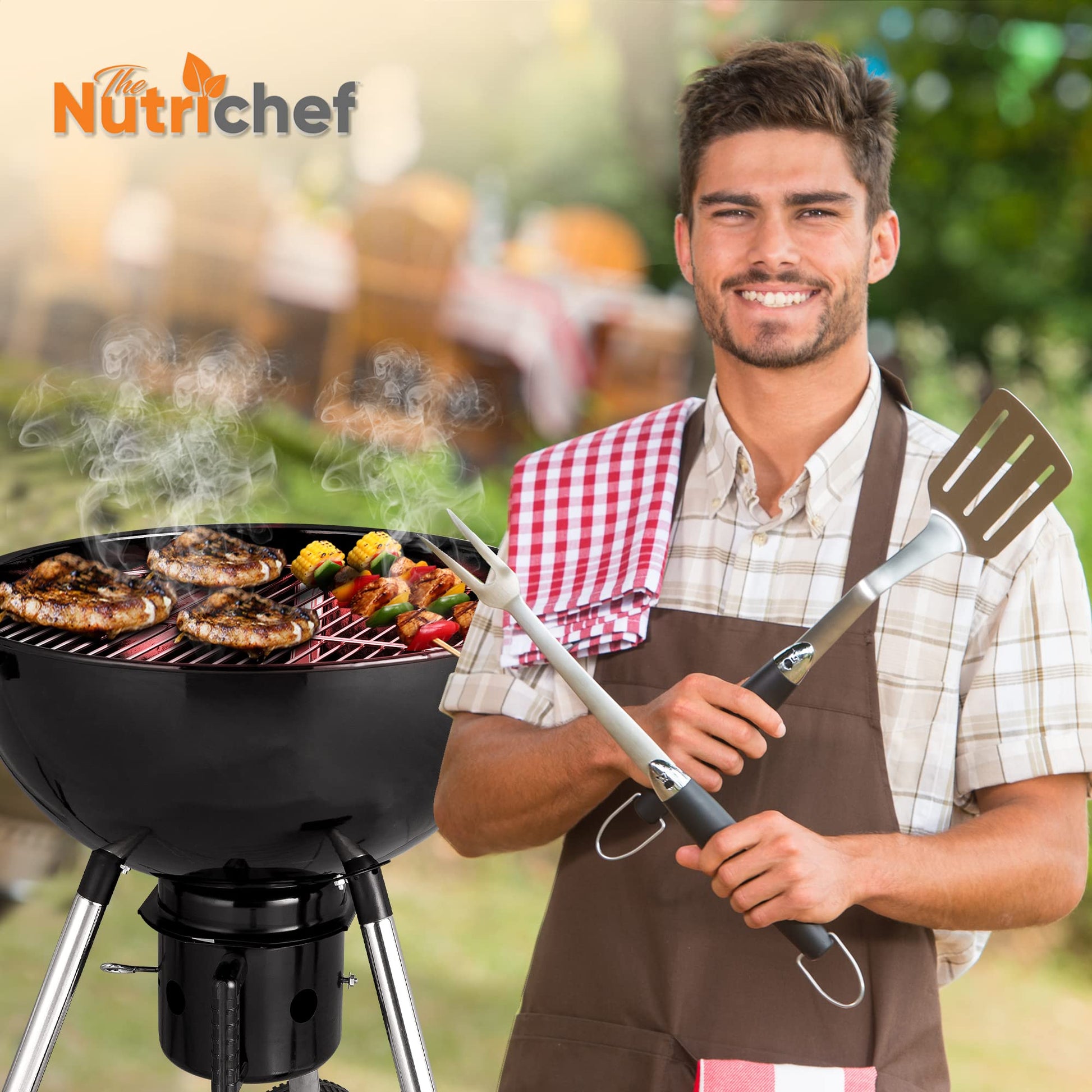 NutriChef Portable Outdoor Charcoal BBQ Grill, Barbecue Grills, Perfect for Picnic, Backyard, Patio, Camping, Offset Smoker with Cover - CookCave
