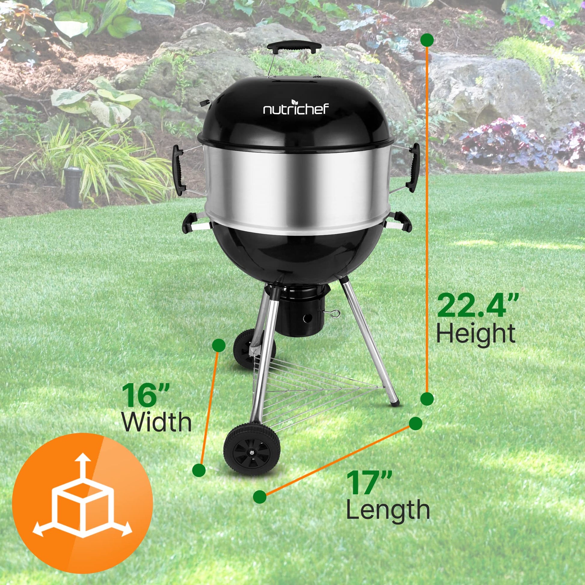 NutriChef Portable Outdoor Charcoal BBQ Grill, Barbecue Grills, Perfect for Picnic, Backyard, Patio, Camping, Offset Smoker with Cover - CookCave