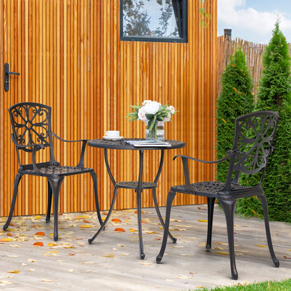 NUU GARDEN 3 Piece Outdoor Bistro Set Cast Aluminum Patio Set Bistro Table Set Rustproof Patio Table and Chairs with Umbrella Hole for Backyard, Balcony, Front Porch, Black - CookCave